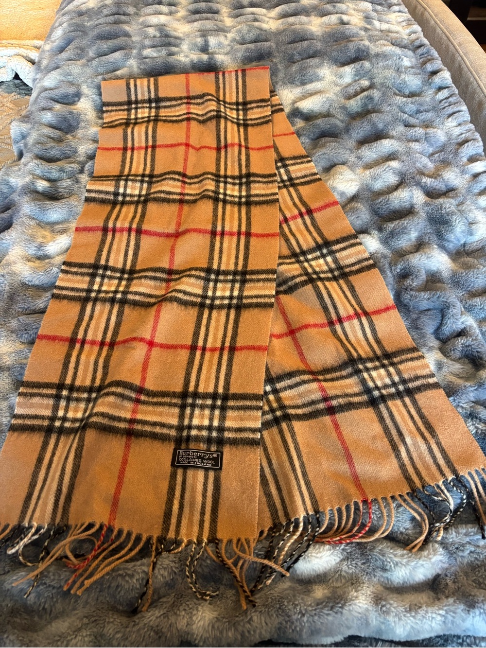 Burberry Beige Black and Red Check Wool Scarf - Picture 4 of 4
